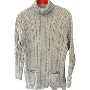 Jeanne Pierre Gray Turtleneck Sweater Cotton Chunky Cable Knit Fisherman Large